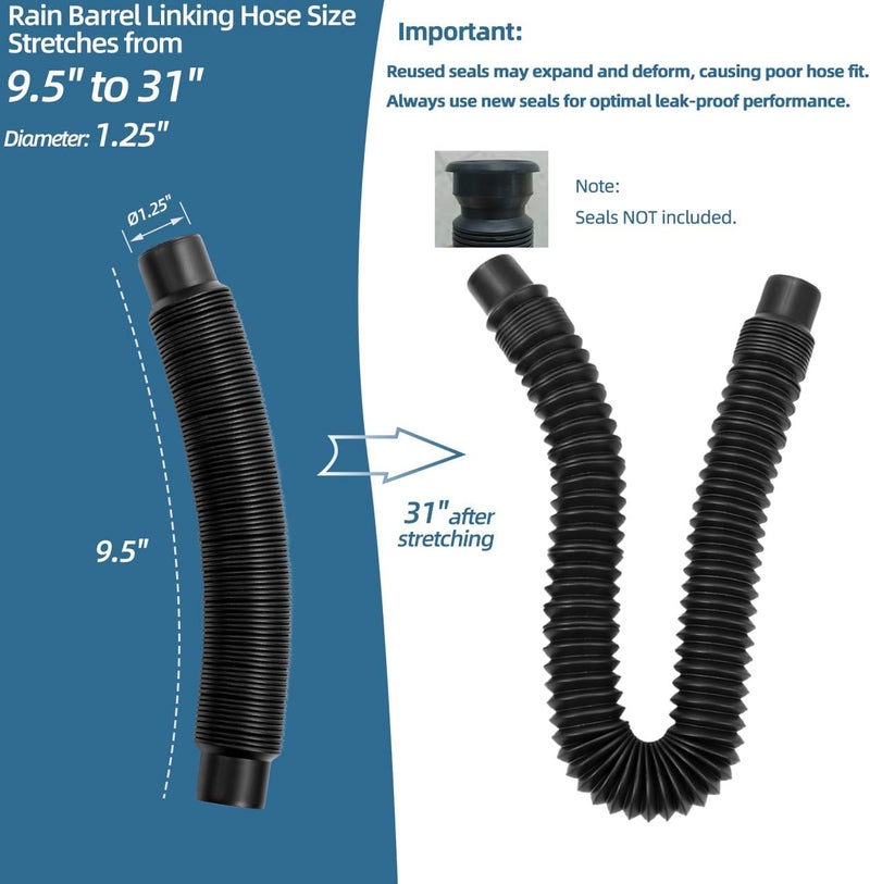 XCWT 1.25" Diameter Rain Barrel Connector Hose Connect Downspout Diverter to Rainwater Barrel or Link 2 Rain Water Barrels to Store More Water for Home Garden Outdoor Chores - Image 2